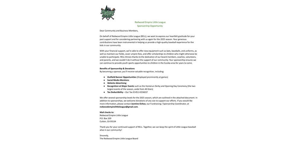 2025 Sponsorship Letter