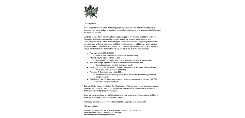 2026 Sponsorship Letter